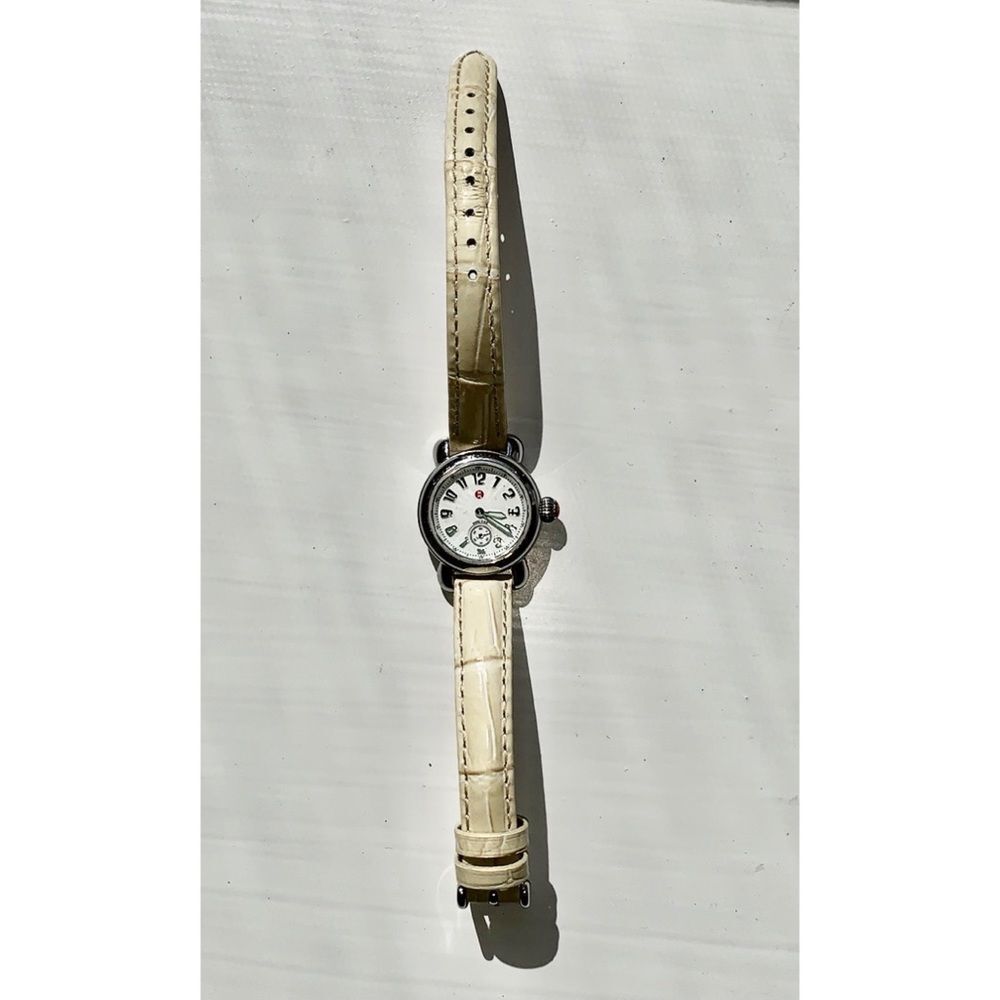 Michele Swiss Mini CSX Wristwatch 12mm Bone Off White Leather Band Authentic